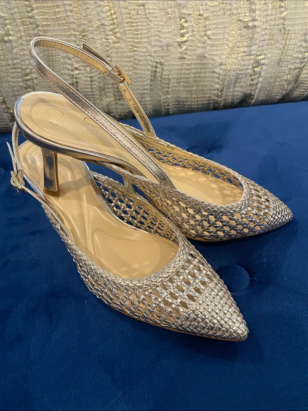 Jessica Simpson Metallic light gold Woven Slingback Heels